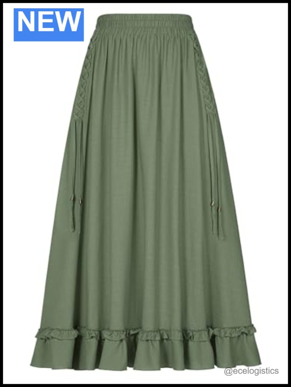 Boho Flowy Maxi Skirt with Pockets Lace-Up Side Panels High Waist